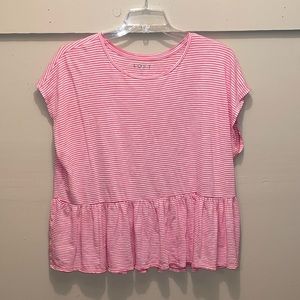 LOFT pink and white striped peplum top. Size extra large.